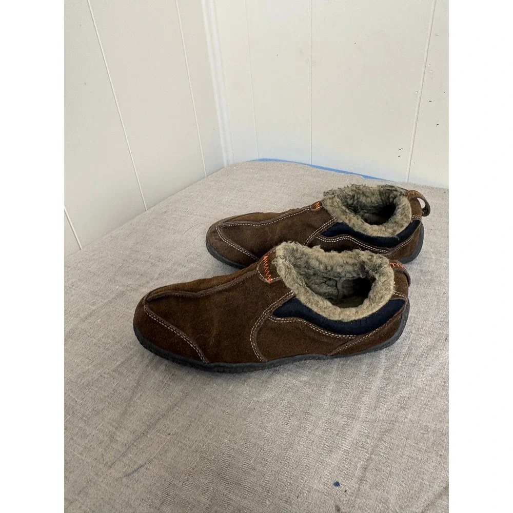 Clarks Suede Slip On Loafers Mens 10M Brown Faux Fur Lined JMH1295